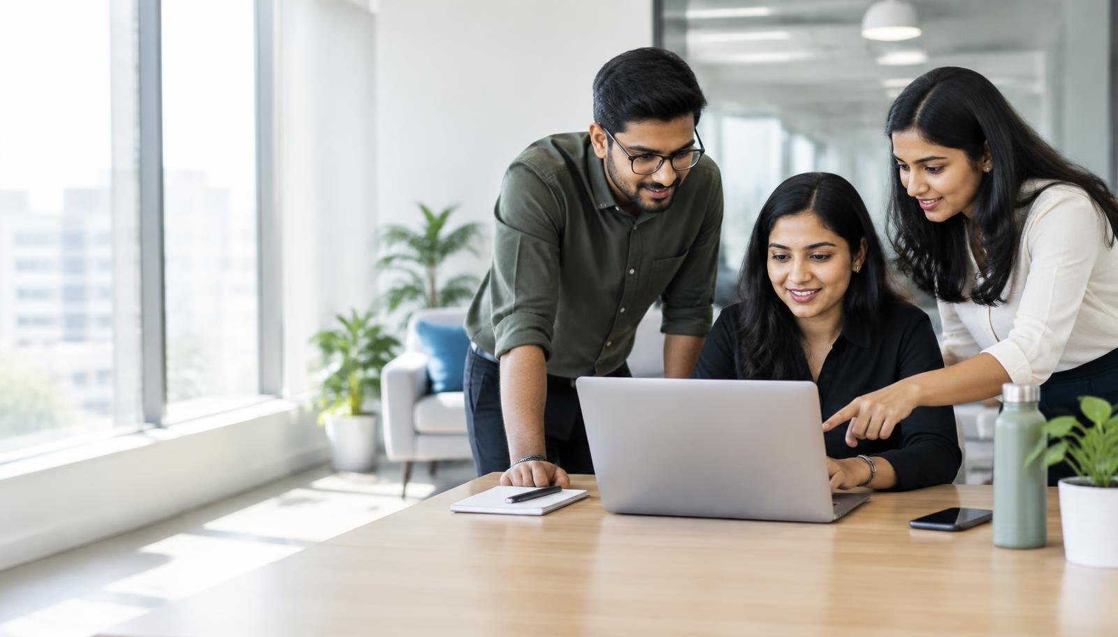 Marketing team reviewing a campaign together